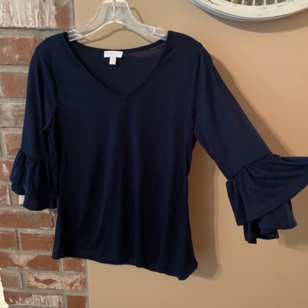Small Charming Charlie ruffle sleeve top- navy
